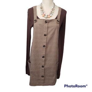 Mixed Threads Overall Romper in Plaid w Long Sleeve Brown Shirt Ensemble Size L